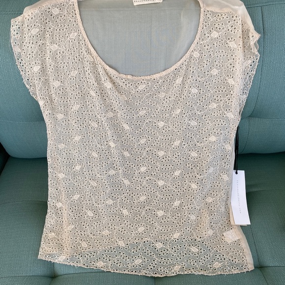 Johnny Was Top Silk Cream Sheer Eyelet NWT - Picture 3 of 15